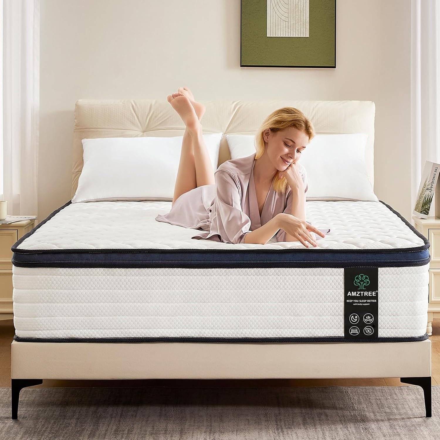 14″ Queen Mattress – Memory Foam & Pocket Coils, Medium Firm, Pressure Relief