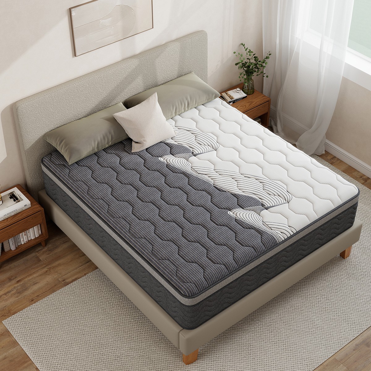 12 Inch Full Queen King Size Mattress Medium Firm Soft Memory Foam Hybrid Spring