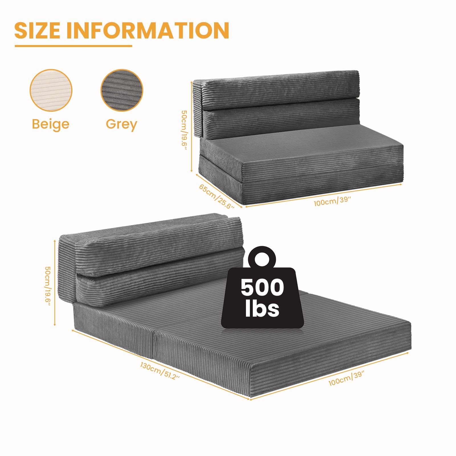 Folding Mattress Twin, 3 in 1 Convertible Sofa Bed Foldable Couch Bed Floor C…