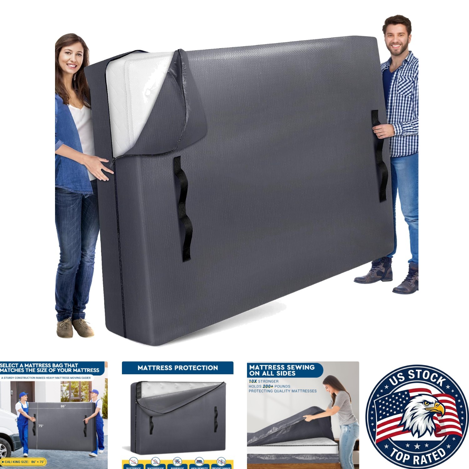 Heavy-Duty California King Mattress Bag – Waterproof & Reusable with 8 Handles