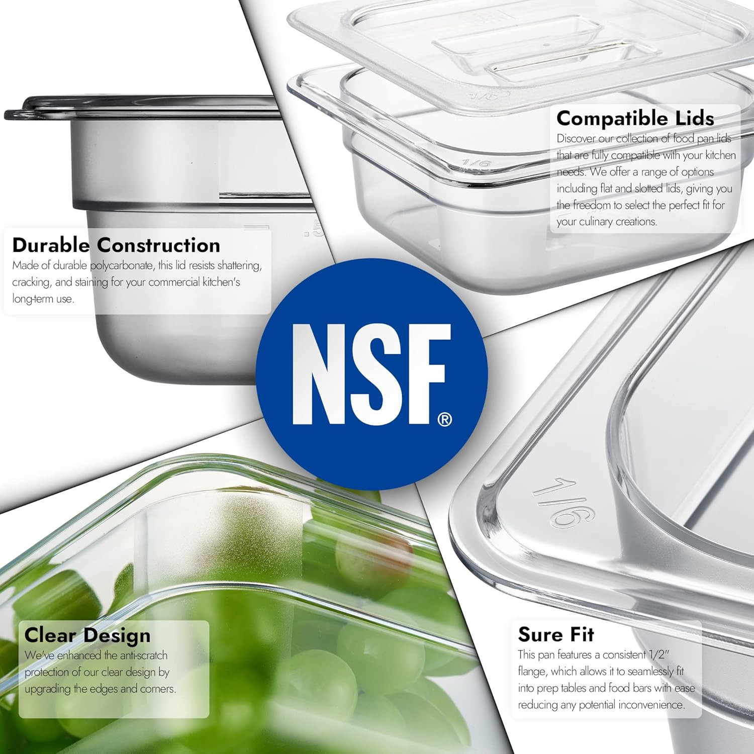 6-Pack 1/6 Size 2.5″ Deep NSF Polycarbonate Food Pans | Dishwasher & Freezer Saf