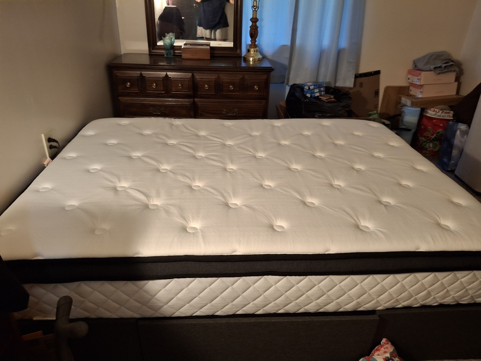 Full Size Memory Foam Mattress, Medium Firm, White/Gray Quilted Tufted