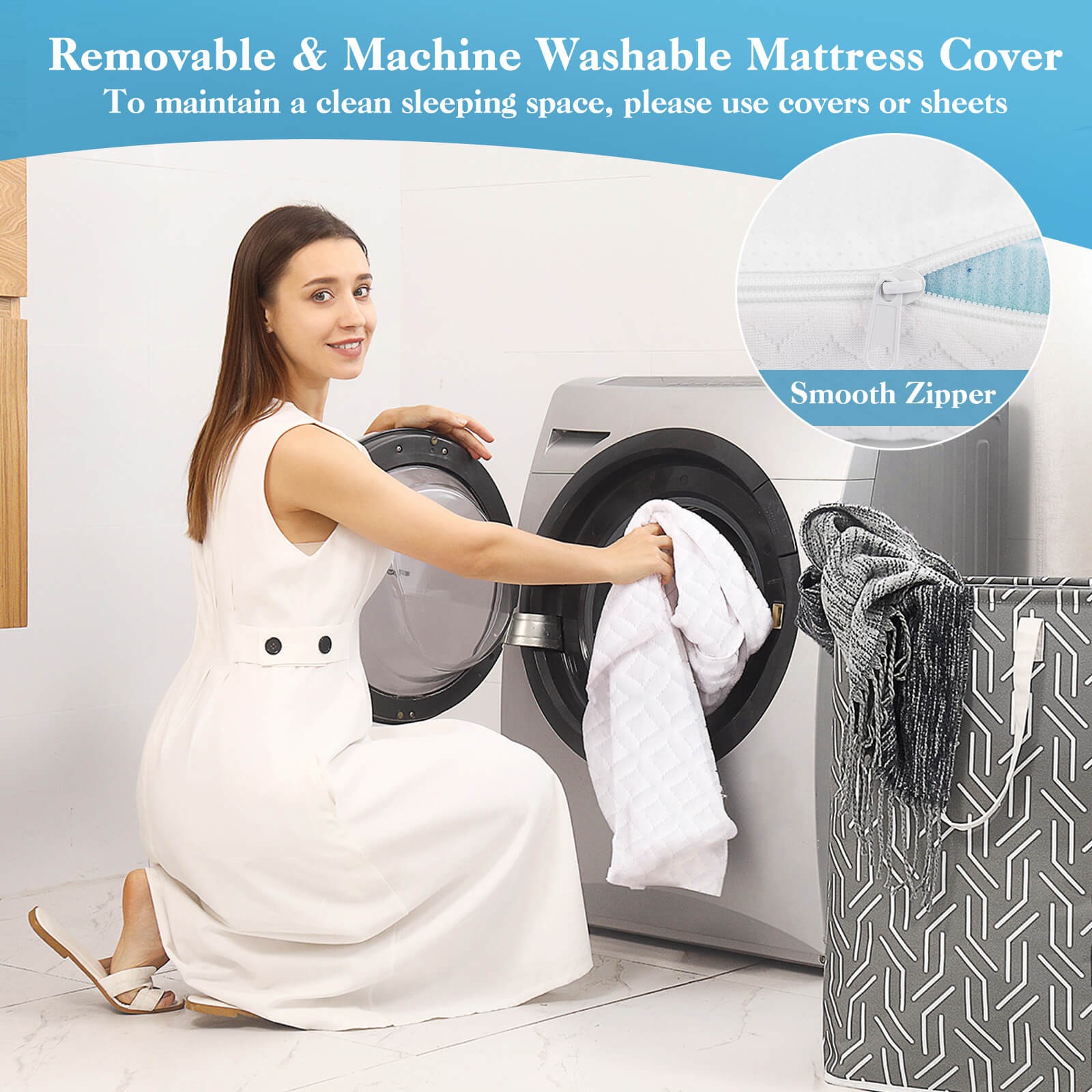 3“ Gel-Infused Memory Foam Mattress Topper w/ Removable & Washable Cover King