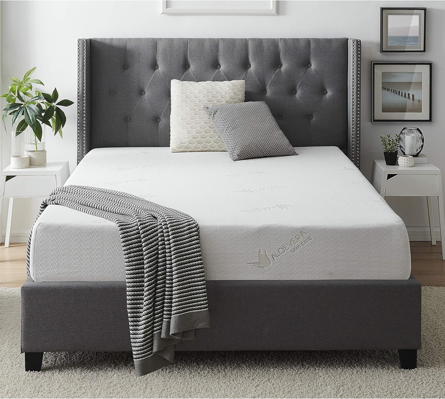 ALOE Luxury Soft Bedroom Aloe Vera Extract Infused Fabric Covered Memory Foam Ma