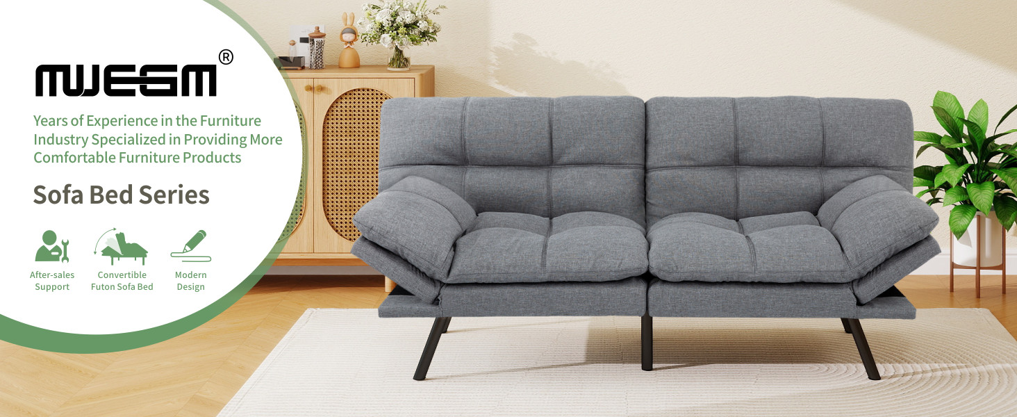 MUUE 71-Inch Futon Sofa Bed, Convertible Loveseat Sleeper | Airy Light