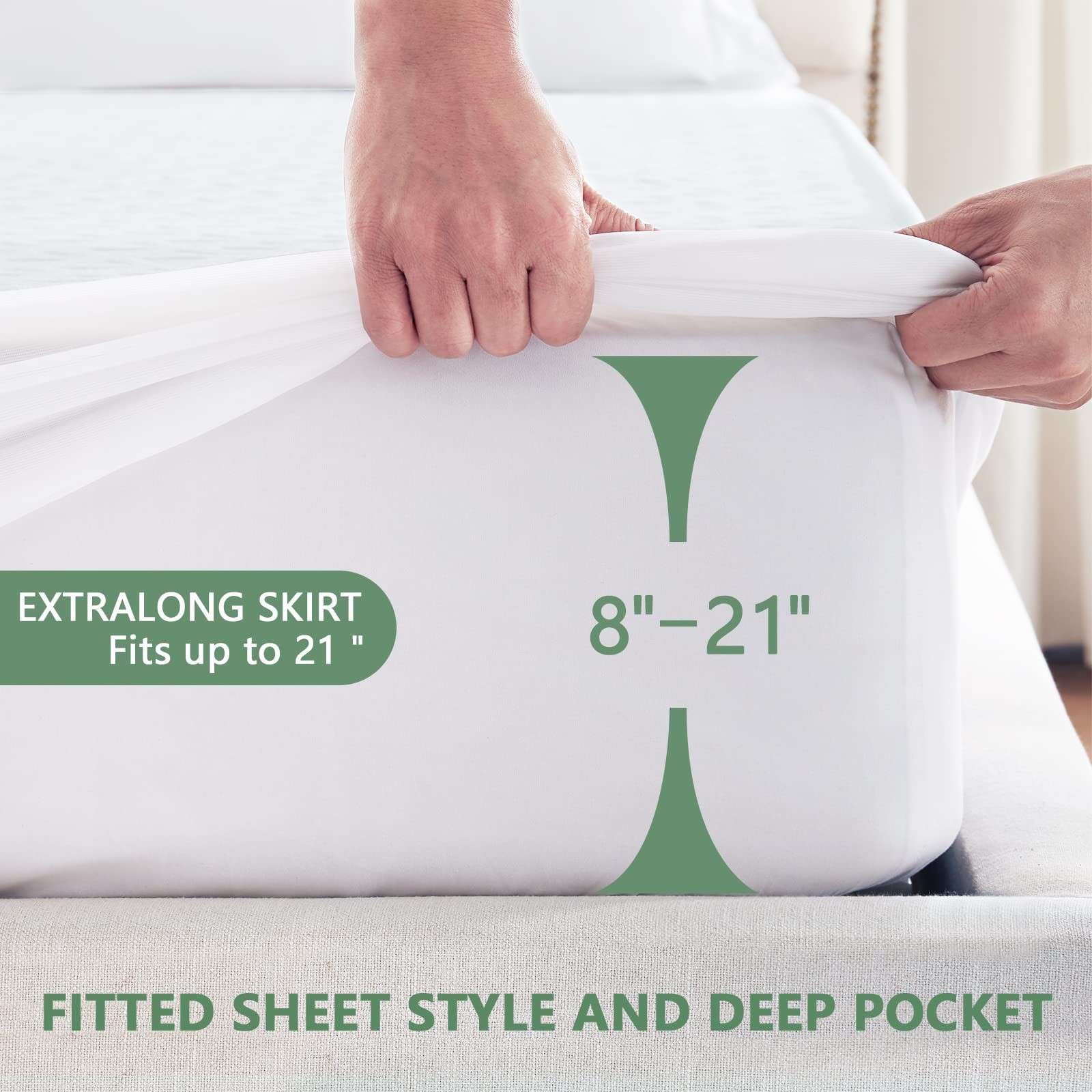 Premium Waterproof Mattress Protector Full Size, Breathable Bed Full, White