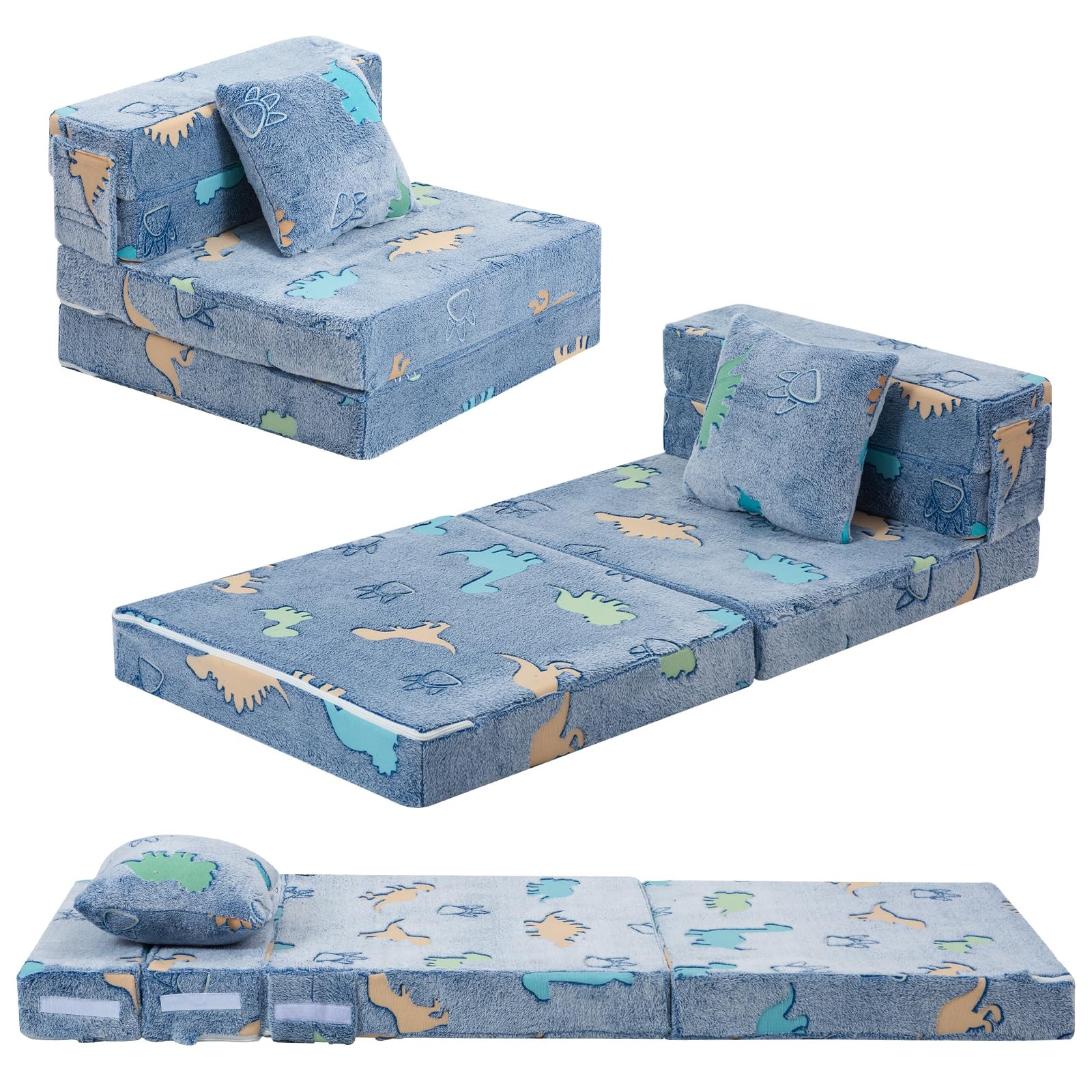 Foldable Futon Chair Bed for Kids, Glow Tri-fold Sofa Bed Convertible Toddler…