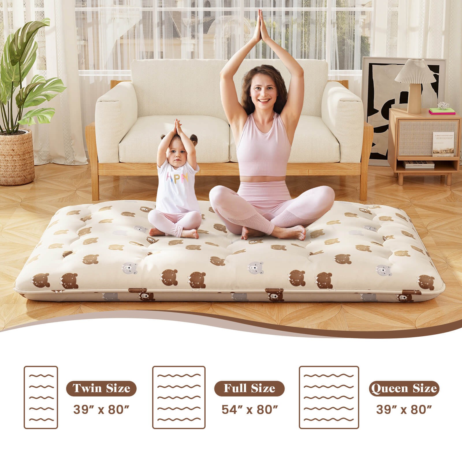 Full Futon Mattress Japanese Sleeping Pad Lounge Bed w/ Washable Cover Brown