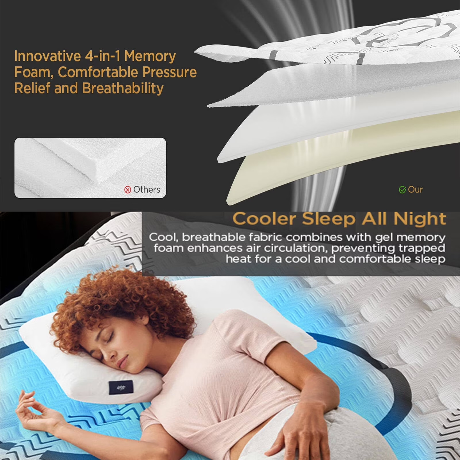 14″ Colchon KING Gel Memory Foam Hibrido Cama King Mattress Medium Firm Hybrid