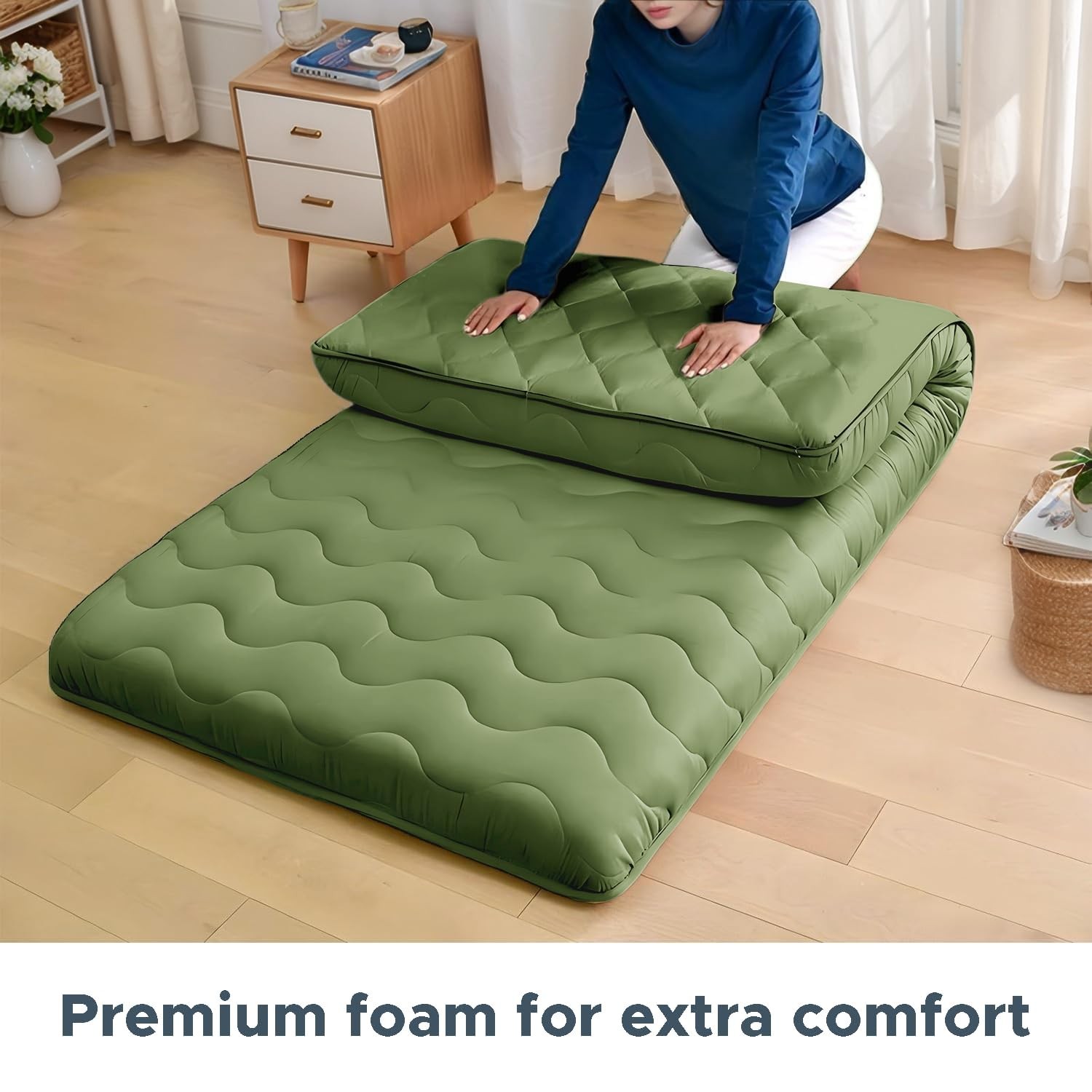 Japanese Floor Mattress, 100 High Density Comfortable Foam, 4 Thicken Foldabl…