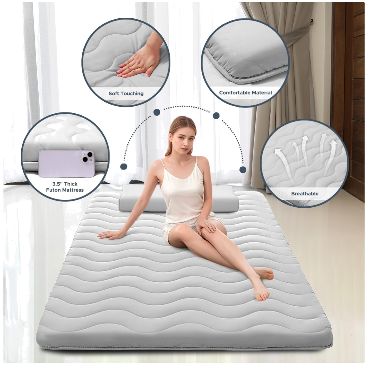 High Density Comfort Foam Mattress, Grey, Queen Size
