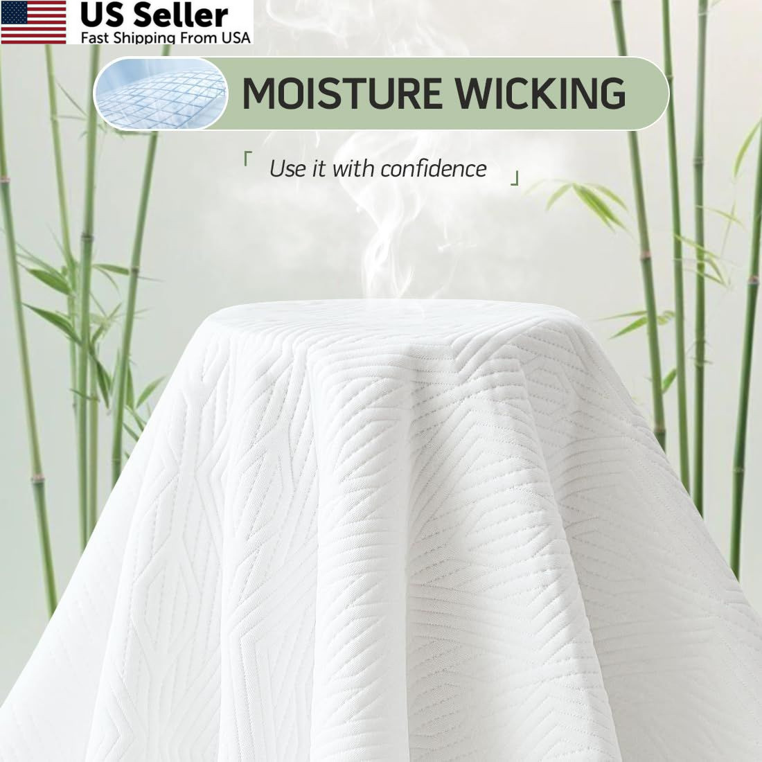 Premium Jacquard 100% Waterproof Twin Mattress Protector, Twin, White