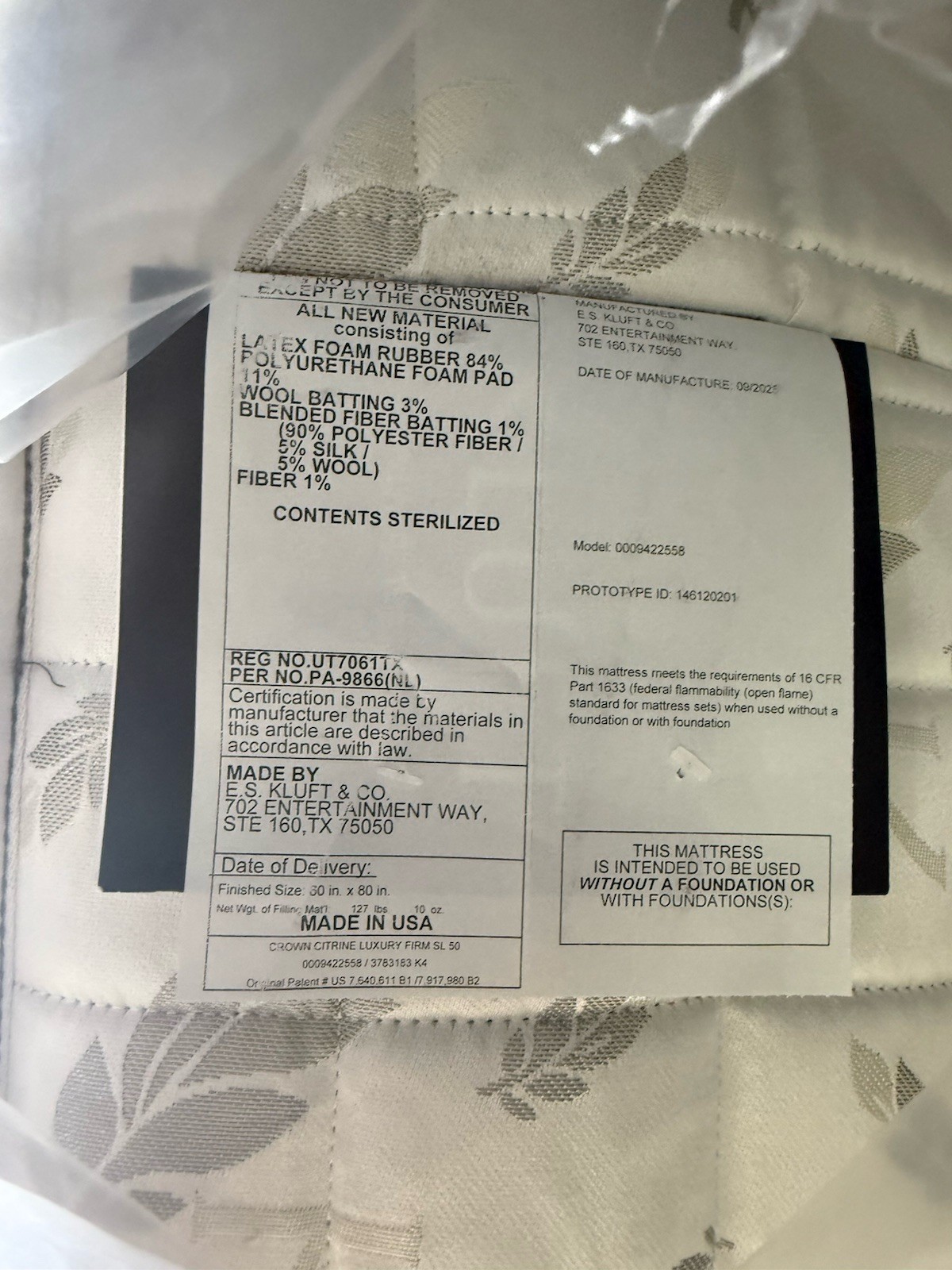 KLUFT CROWN LATEX QUEEN CITRINE LUXURY FIRM MATTRESS NEW CLEARANCE FAST SHIP