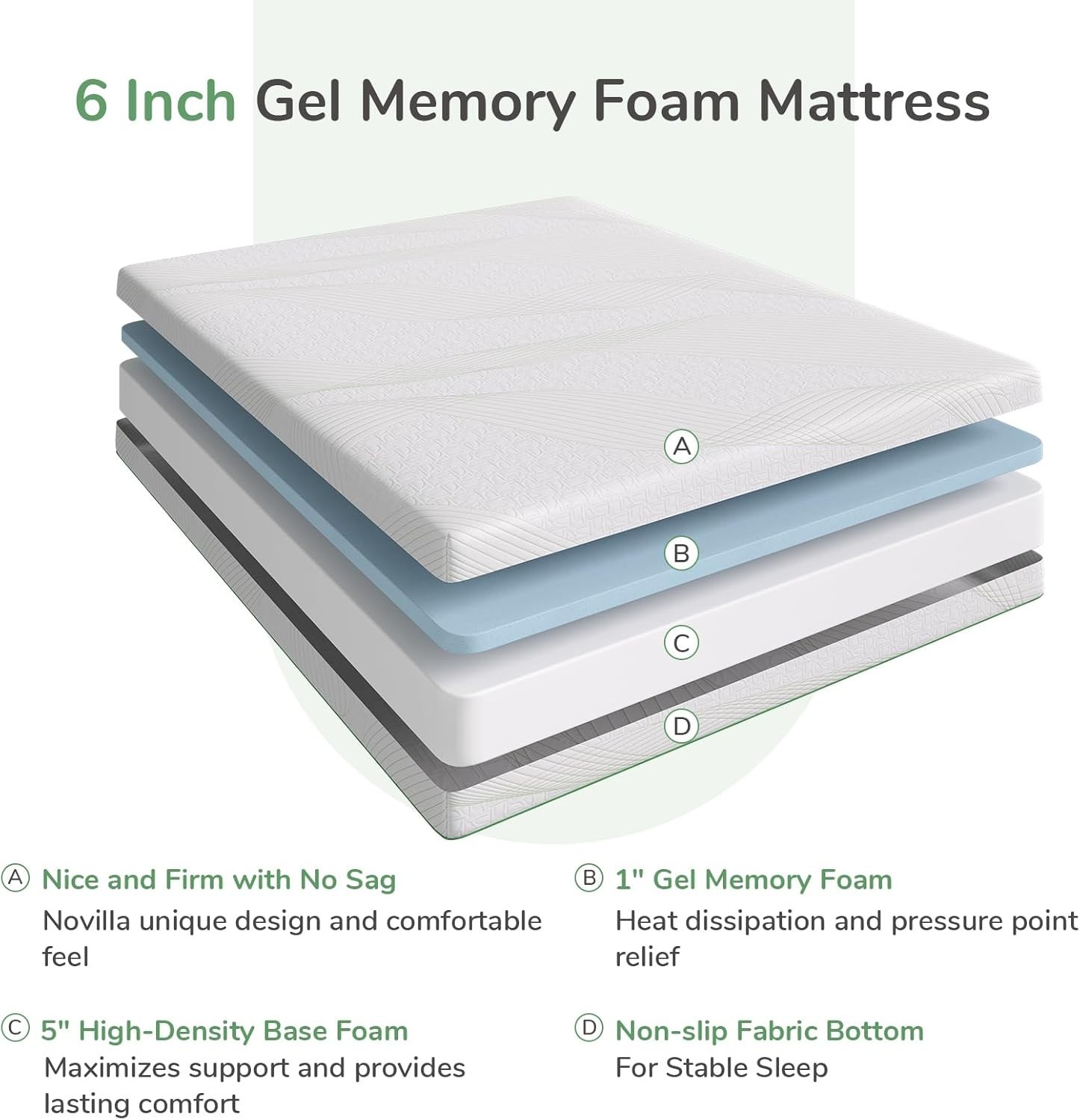 Cooling Gel Memory Foam Twin Mattress 6 Inch – Back Pain Relief & Support
