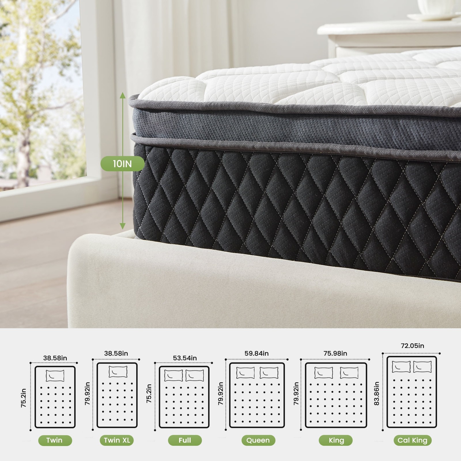 EDX Queen Hybrid Mattress, 10 Inch, Individually Pocketed Springs, Memory Foam,