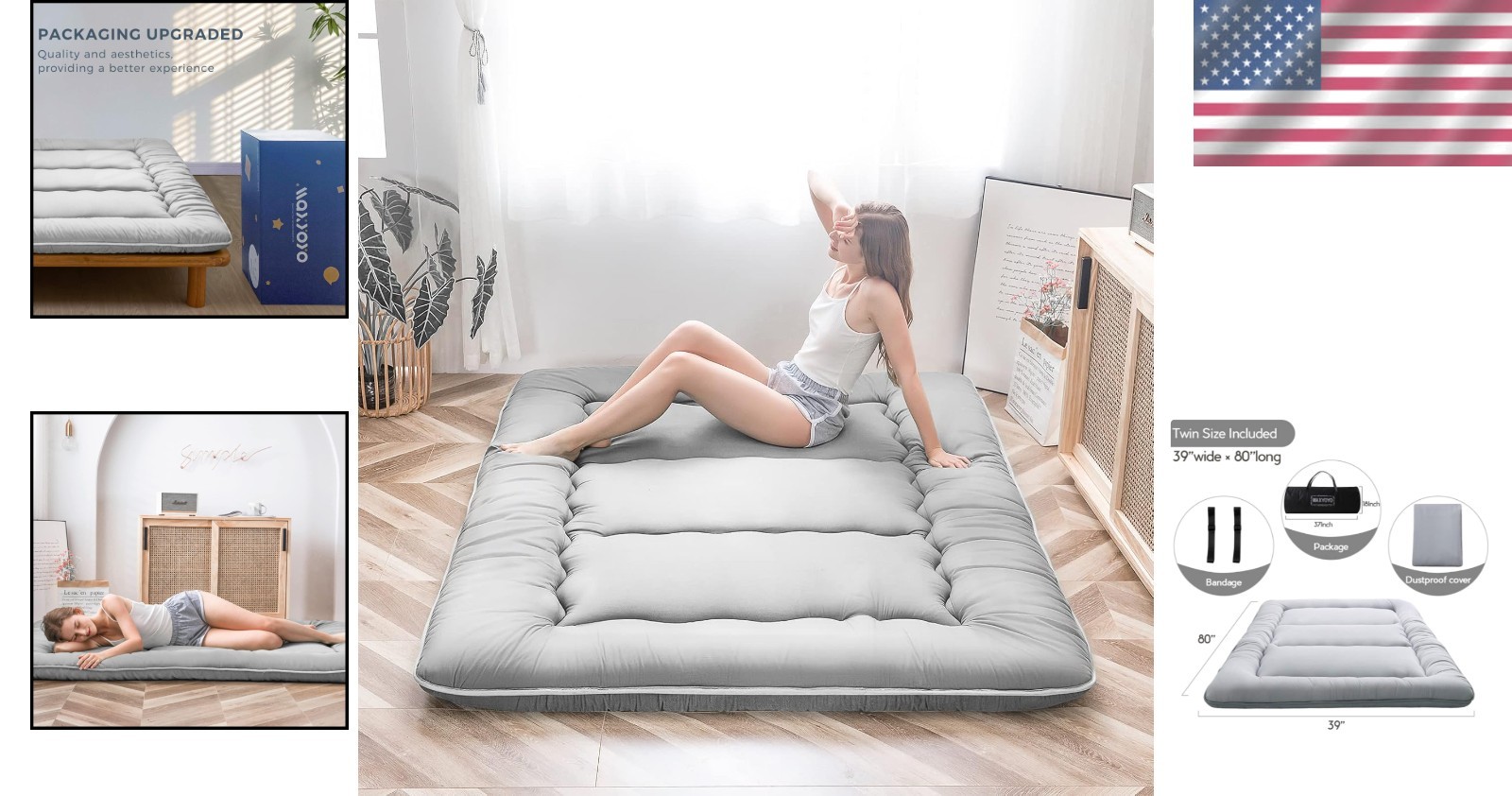 Luxurious Japanese Futon Mattress – Twin Size, Foldable, Grey Daybed Solution