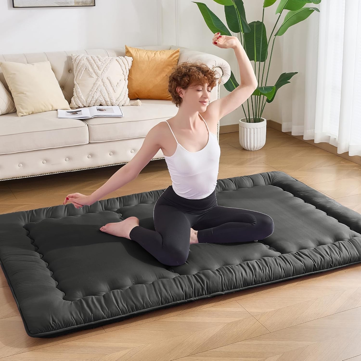 Japanese Floor Futon Mattress Queen, 4″ Thicken Foldable Mattress Tatami 60″-80″