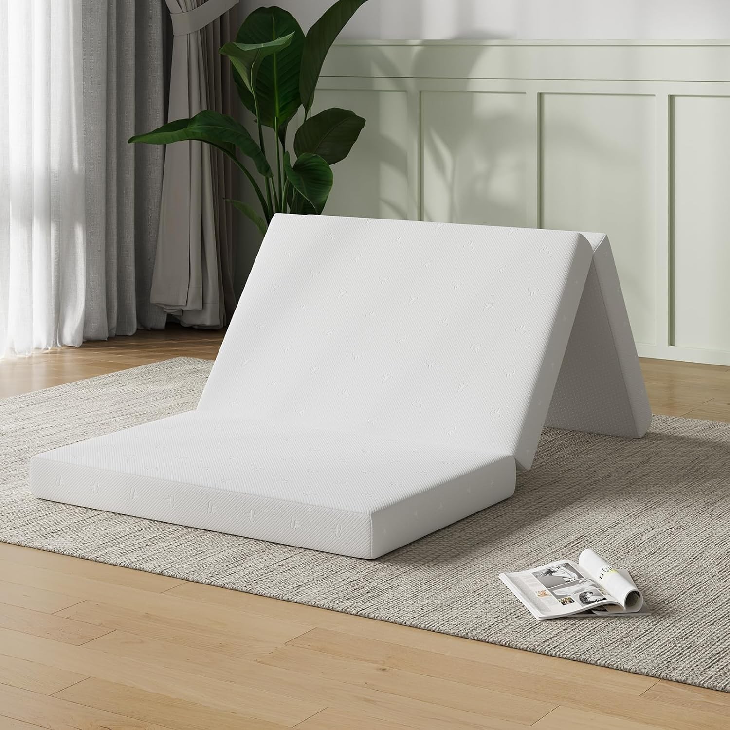 Foldable Mattress Full Size Comfort Foam Trifold Mattress W/ Cloud Design Cover