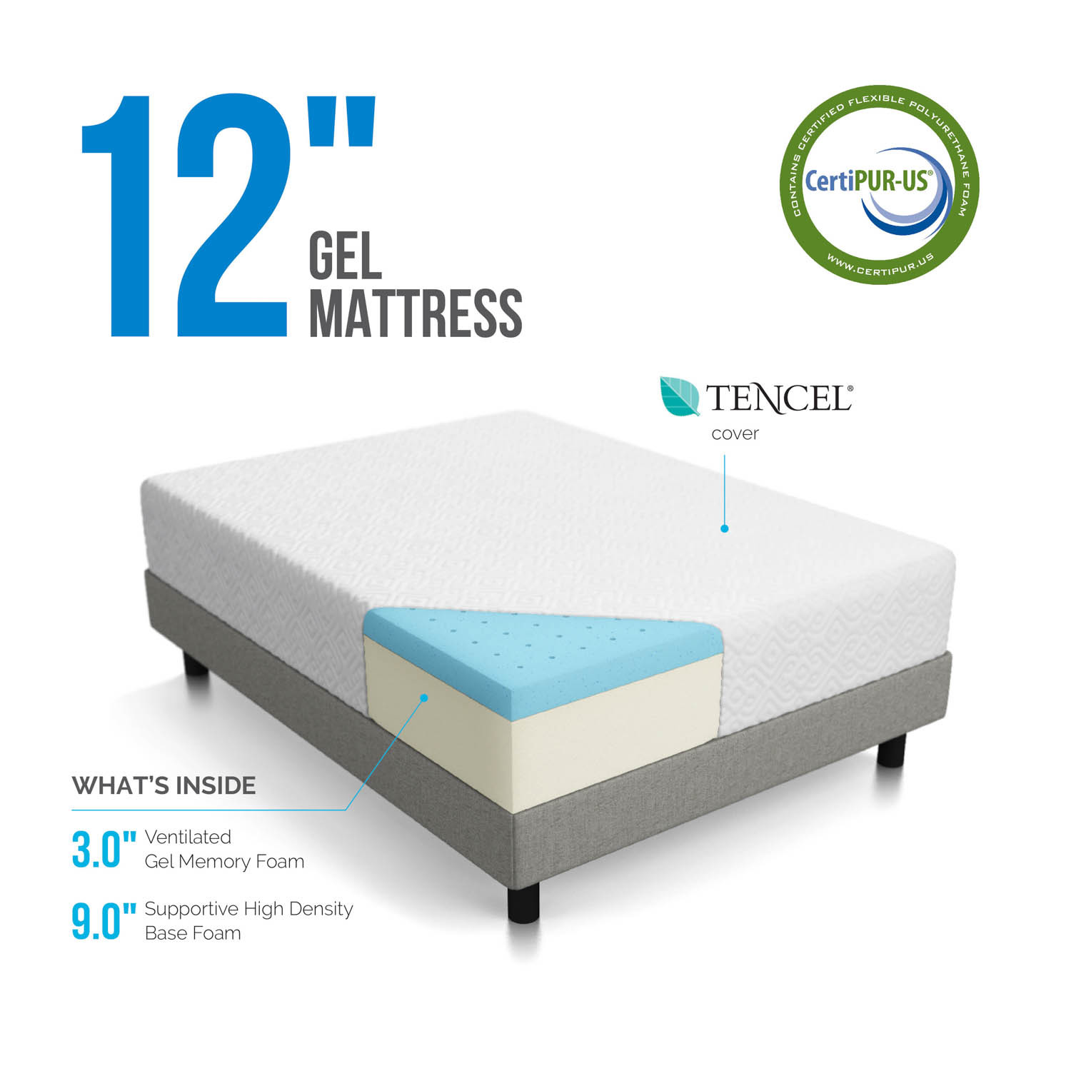 LUCID 6, 8, 10, and 12 Inch Gel Memory Foam Mattress – Twin Full Queen and King