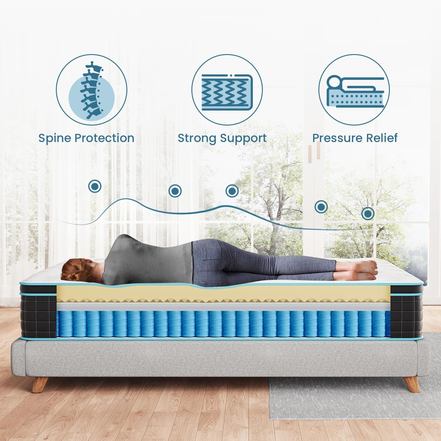 QUEEN Hybrid Memory Foam Bed Mattress Box Cooling NO BACK PAIN Relief Stress 12″