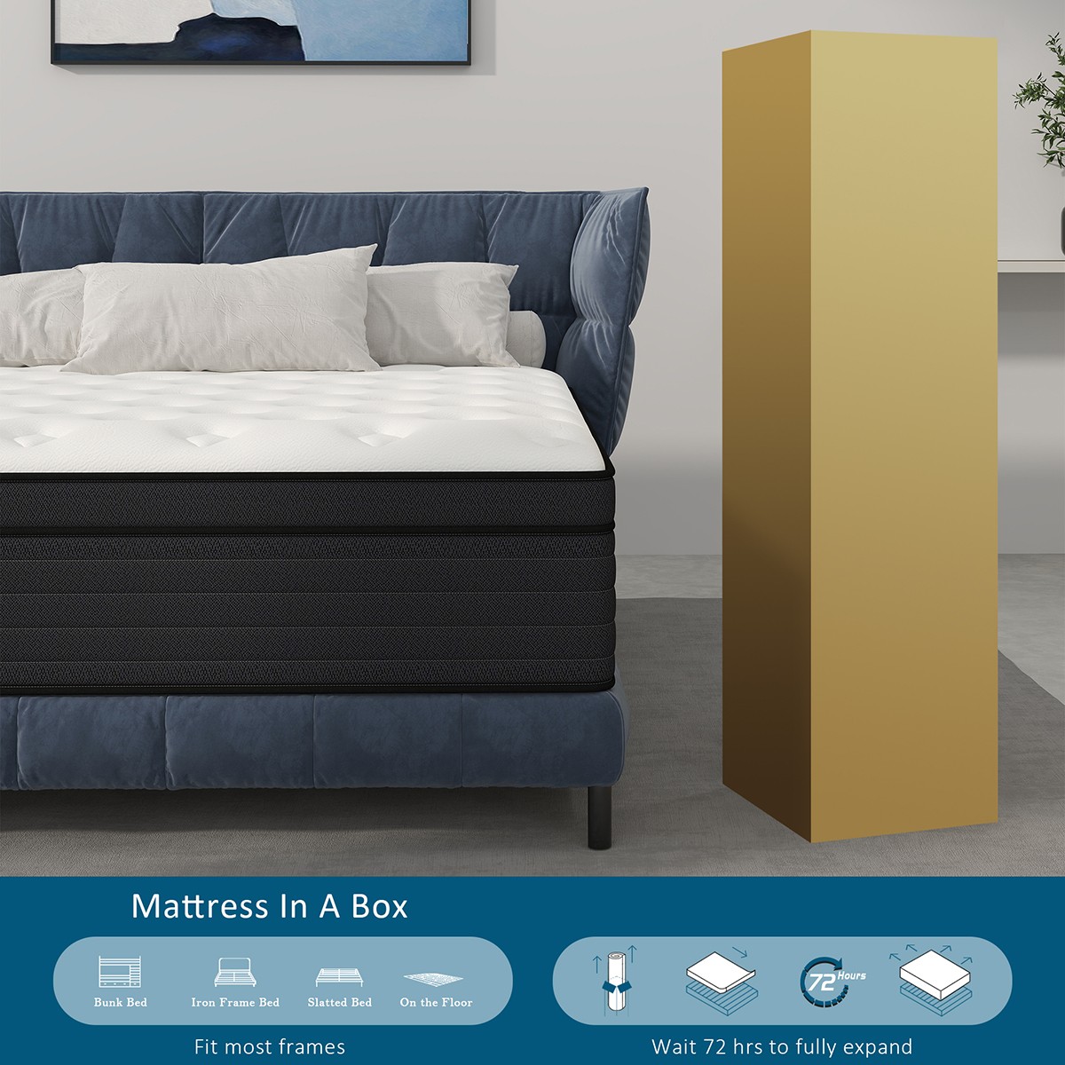 14″ Twin Full King Queen Size Mattress Hybrid Spring Memory Foam Bed in a Box