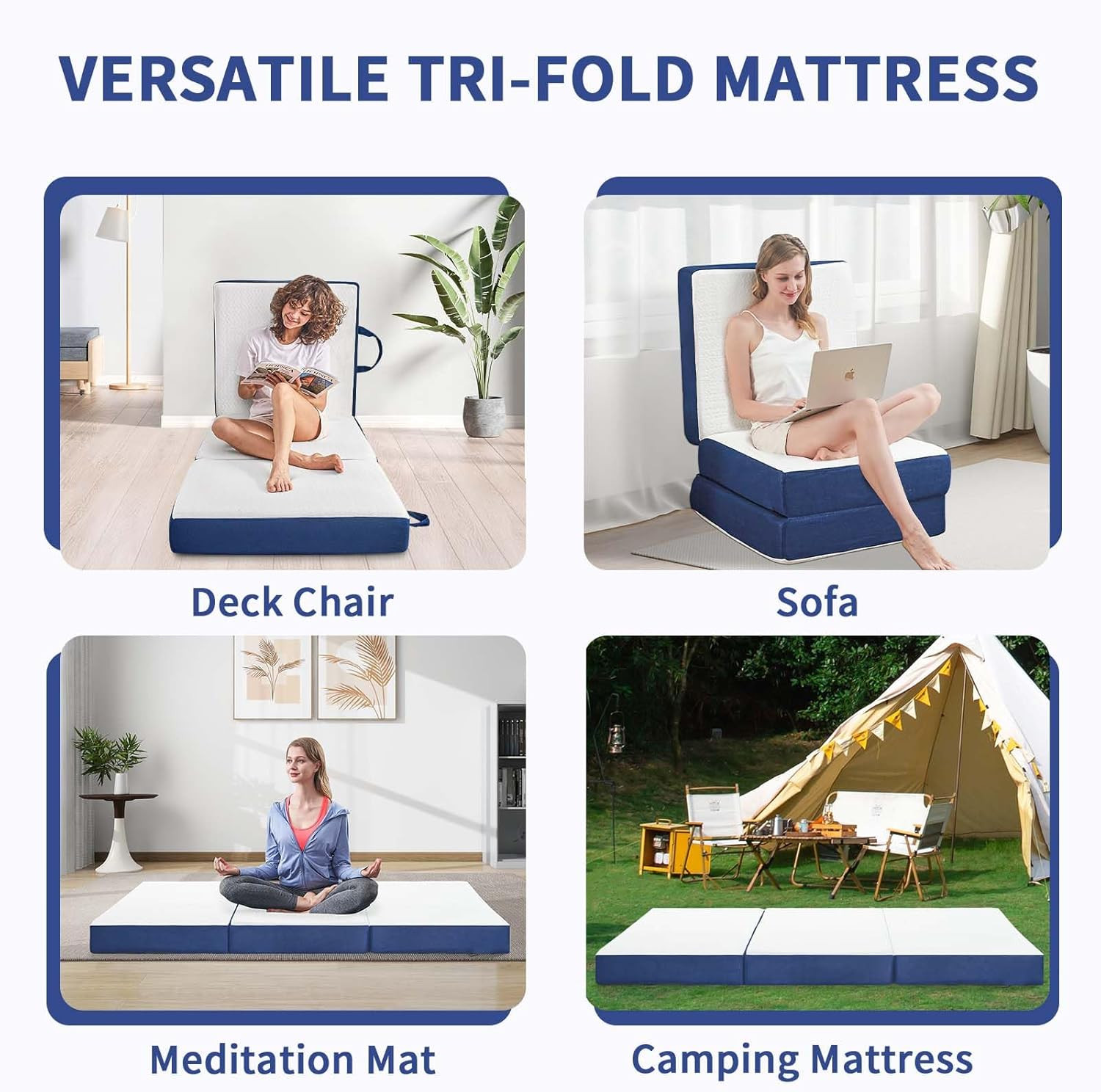 Portable 6″ Memory Foam Folding Mattress with Washable Cover for Camping 25″x75