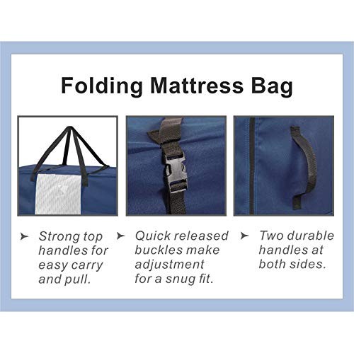 Folding Mattress Storage Bag – Durable Carry Fits Up to 6” Queen Mattress Navy