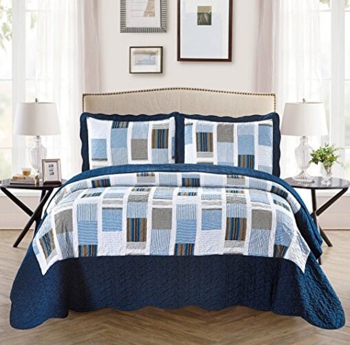 Mk Collection 3pc Oversize Reversible Quilted Bedspread Set Striped Full/Queen