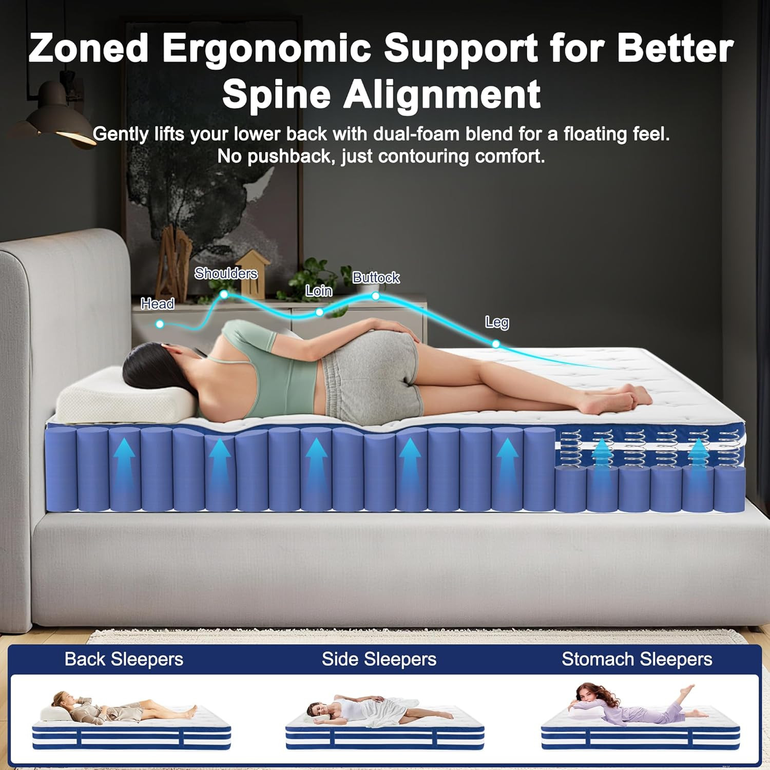 12″ King Size Memory Foam Hybrid Mattress with Gel & Zoned Pocket Coils