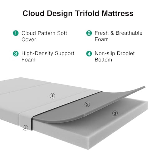 Novilla Foldable Mattress Single Size Comfort Foam Trifold Mattress Cloud Cover