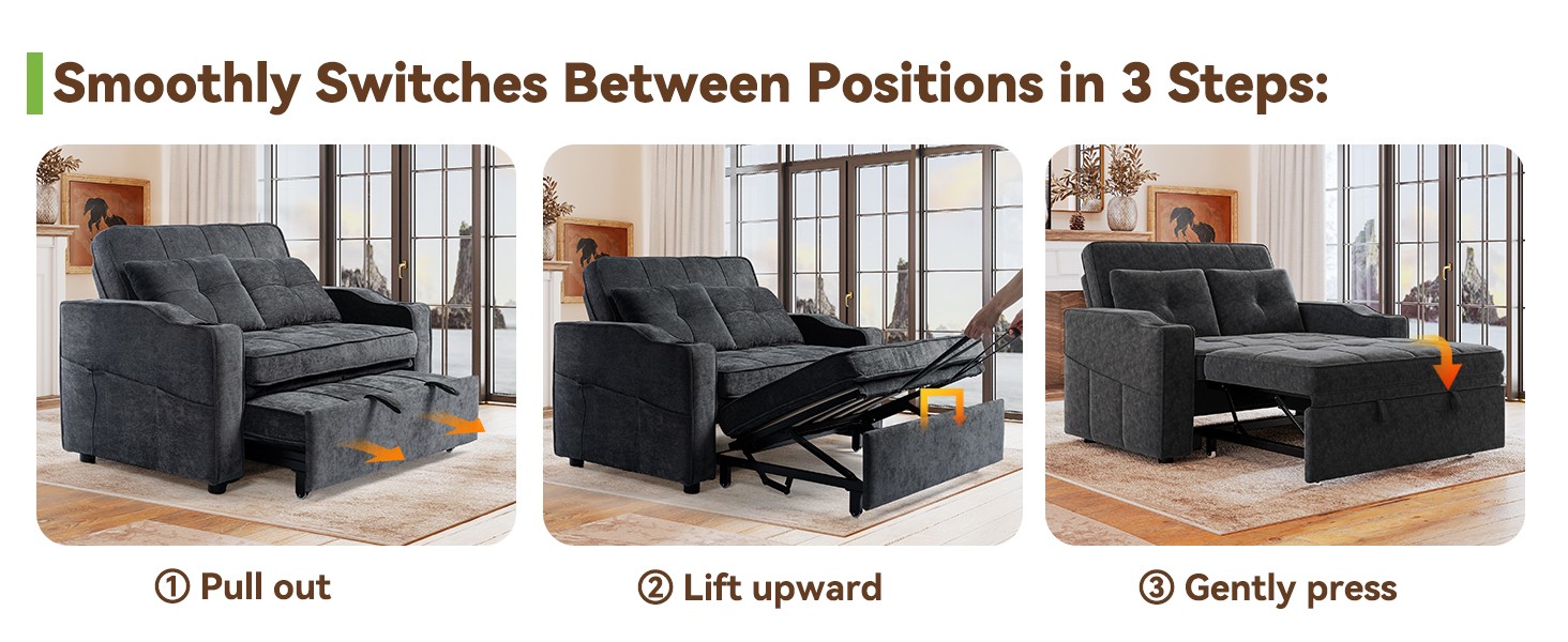 Sleeper Sofa Bed, 3-in-1 Loveseat Sofa with USB Charging Ports,