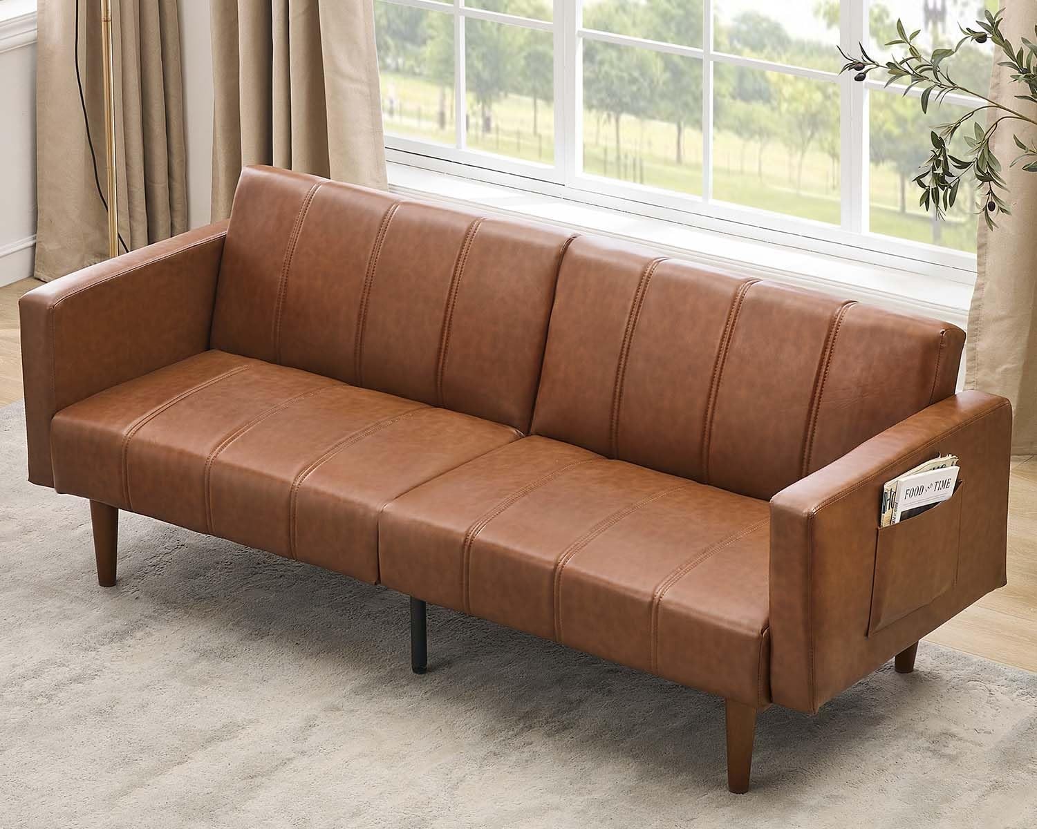75″ Futon Sofa Bed, Mid- Modern Futon Couch, Convertible Sleeper