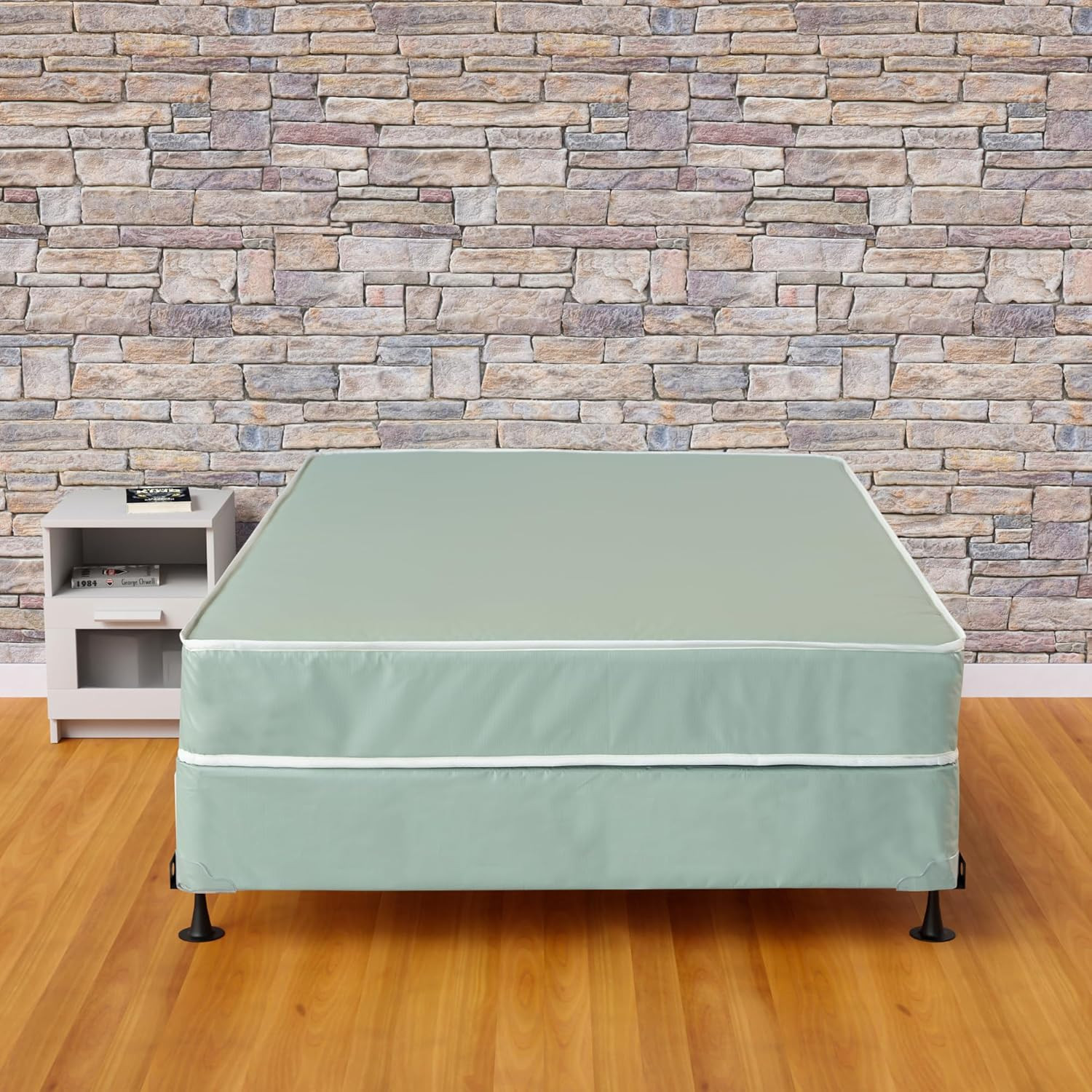 Comfortable Twin Pocket Coil Mattress with Wood Box Spring – Water-Resistant Gre