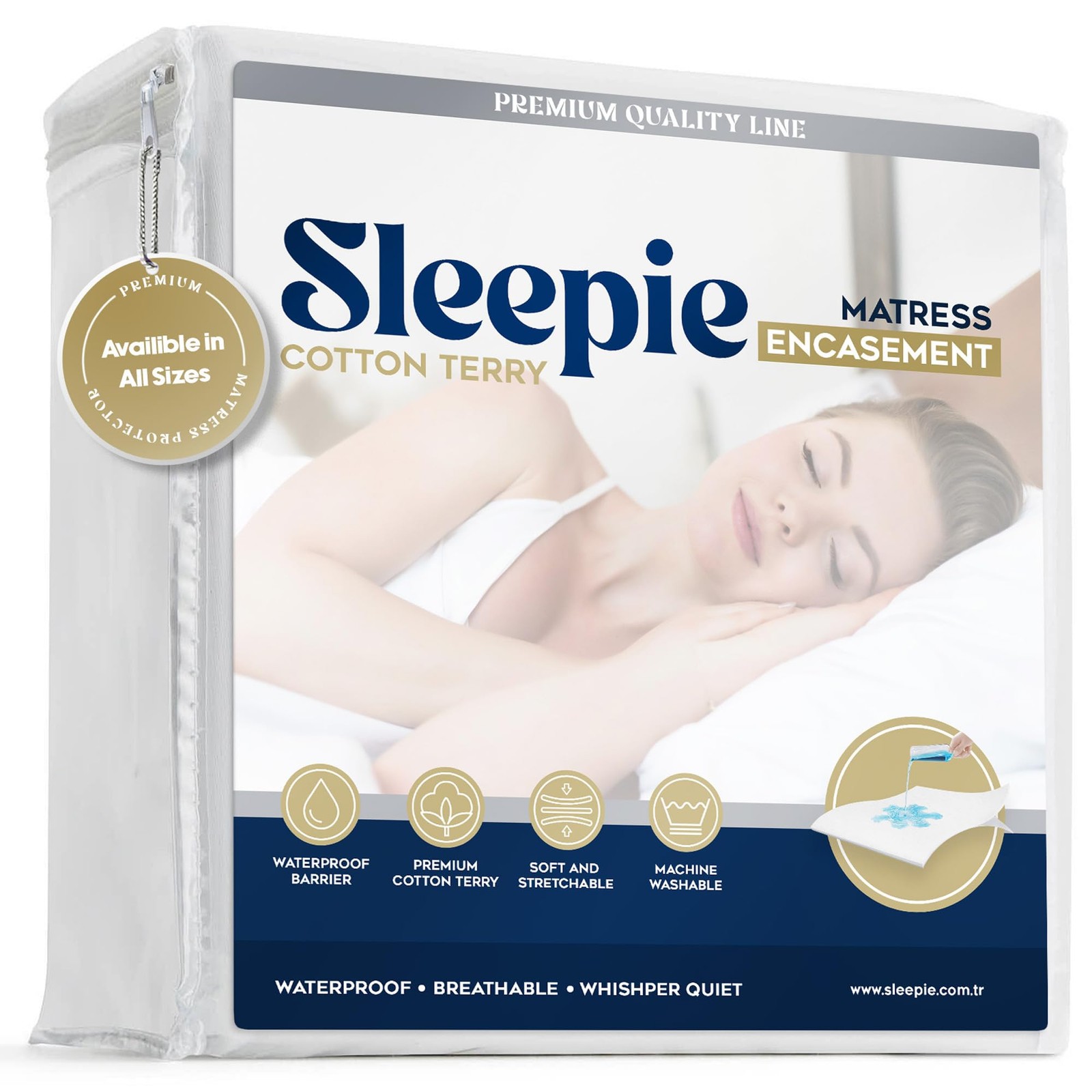Sleepie Premium Waterproof Mattress Protector – Machine Washable Queen, White
