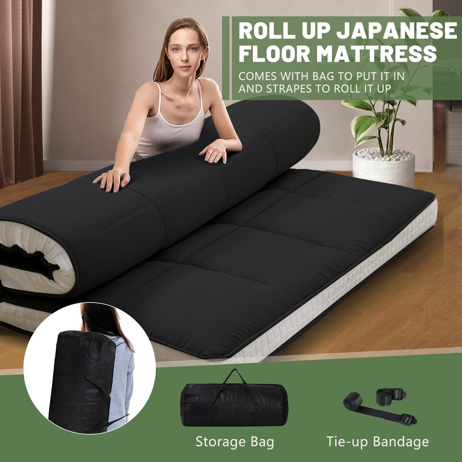 NAIZEA 5 in Thick Foldable Mattress Topper Thicken Tatami Mat Roll Up Mattress