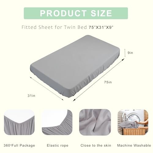 Fitted Sheets Only 31×75 Inches, 2 Pack Super Soft 31″ x 75″ Light Grey 2 Pack