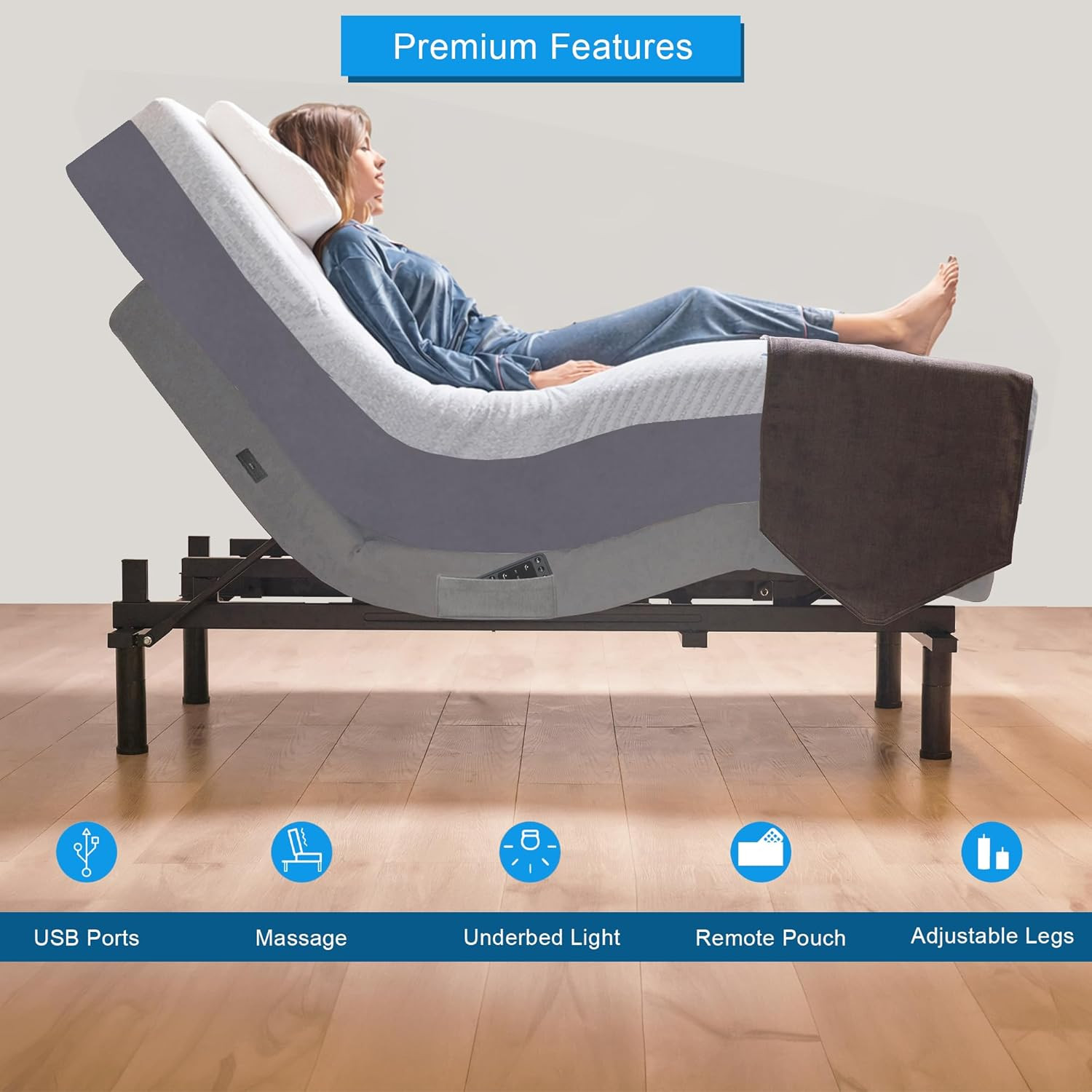 Premium Queen Adjustable Bed & 14″ Gel Memory Foam Mattress with Massage