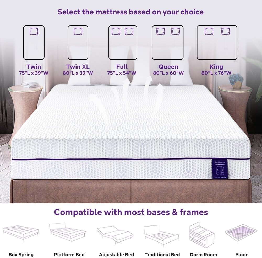 Removable Cover Gel Memory Foam Mattress – 6 Inch Full, Dual Firmness Options