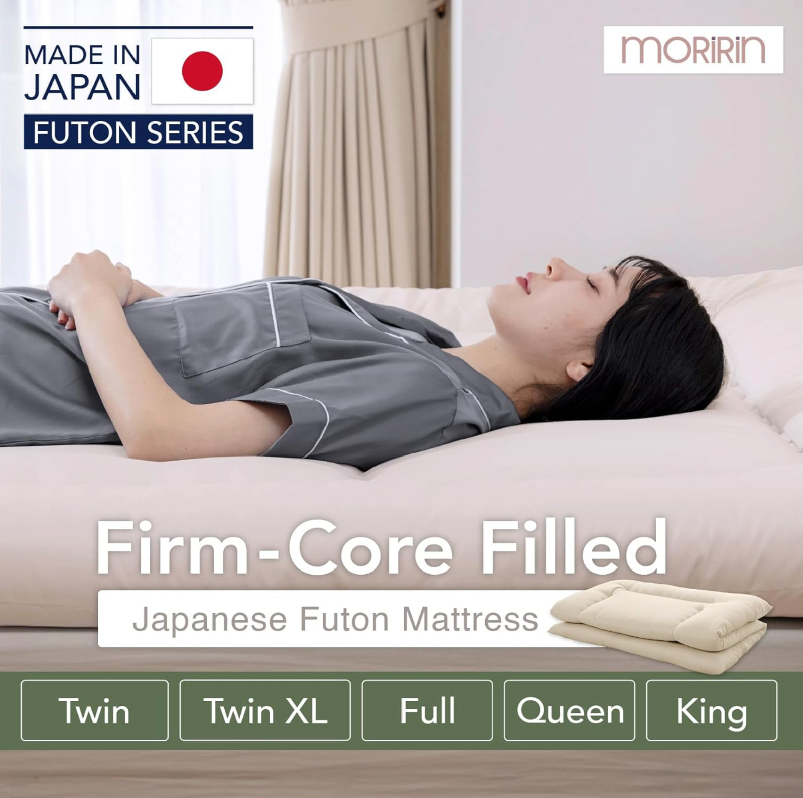 Japanese Futon Floor Mattress, Firm-Core SHIKIBUTON, Made in Japan, Twin XL