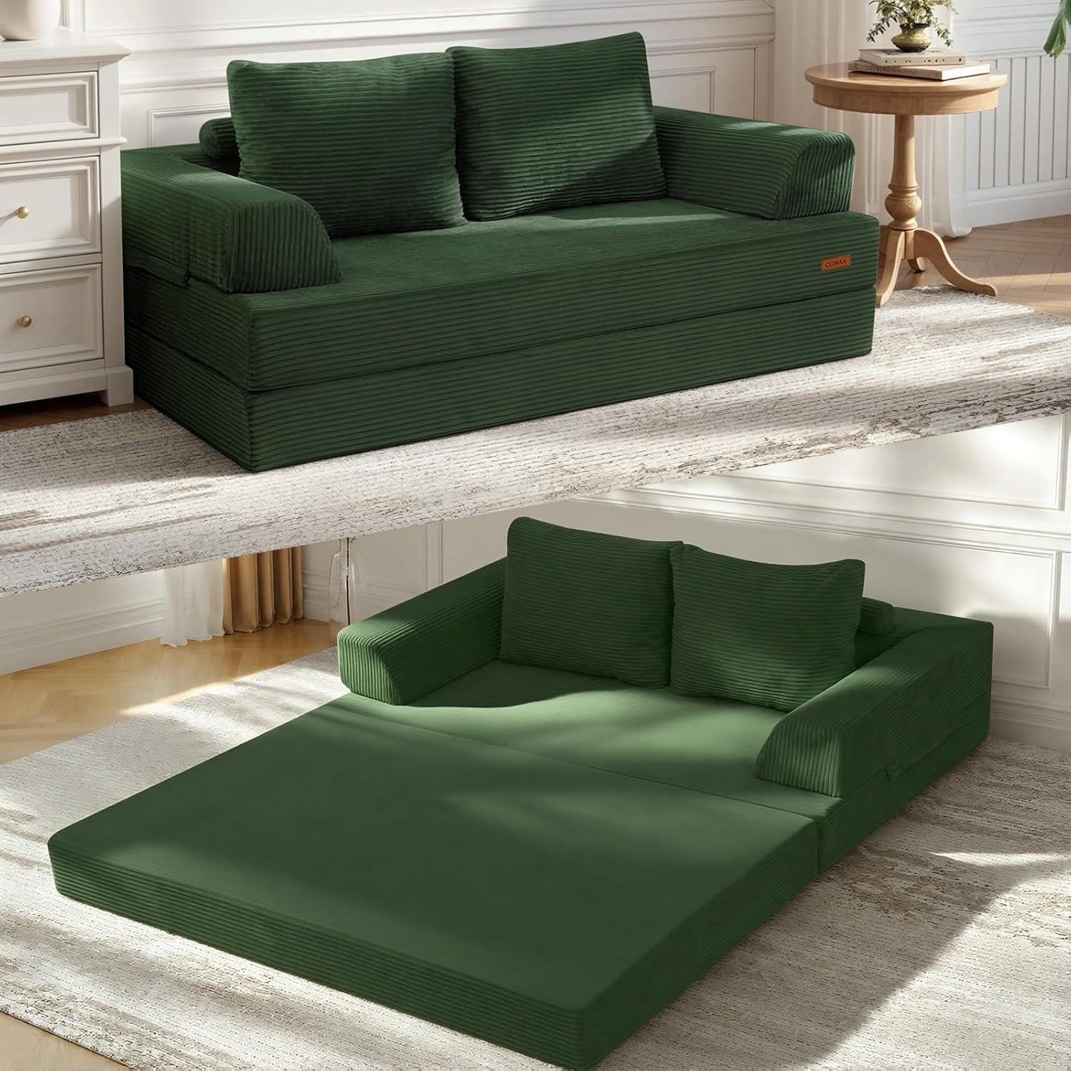 AX Convertible Sofa Bed, Folding Floor Couch Corduroy Fold Out Couch