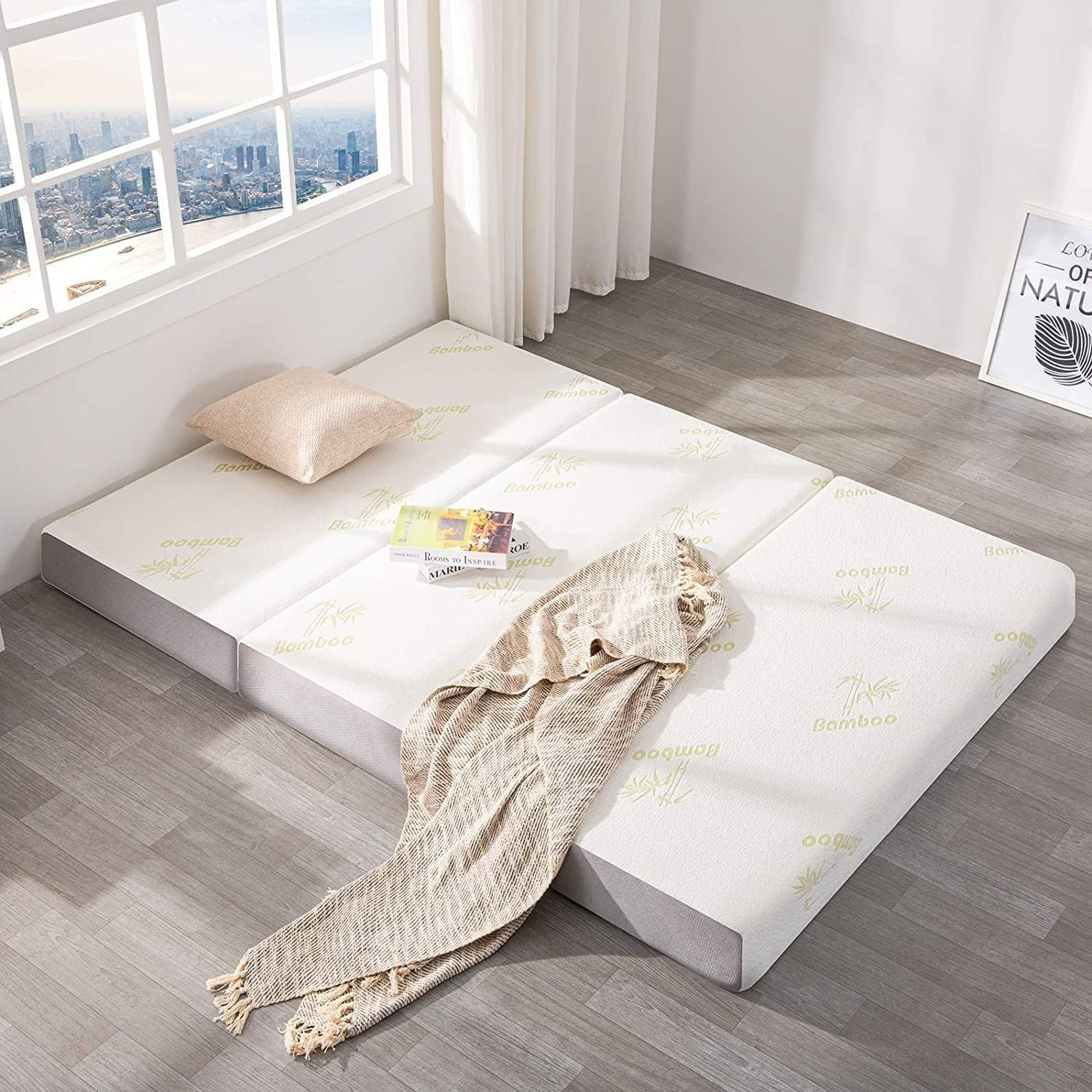Queen 6″ Trifold Memory Foam Mattress with Soft Cover – Portable & Foldable