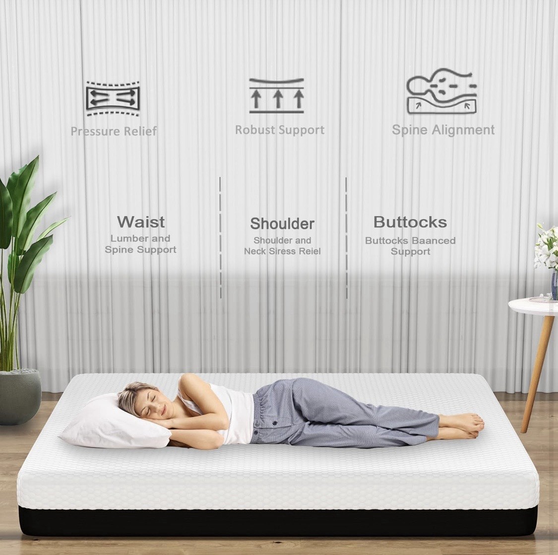 ABUBILLA Memory Foam Mattress Medium Firm White Black Removable Knitted Cover