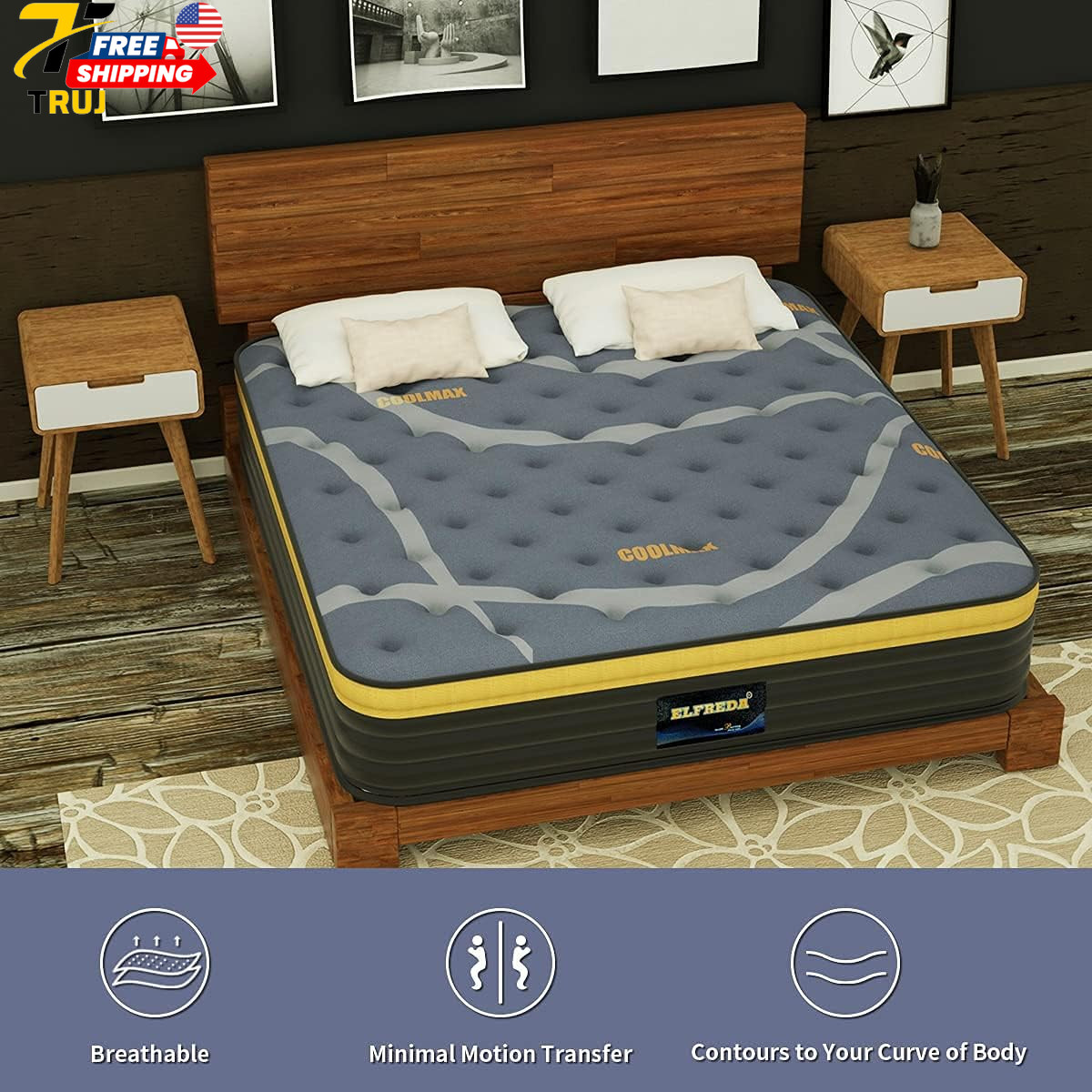 12″ Pillow Top Hybrid Mattress Memory Foam&Pocket Spring Firm Pressure Relief