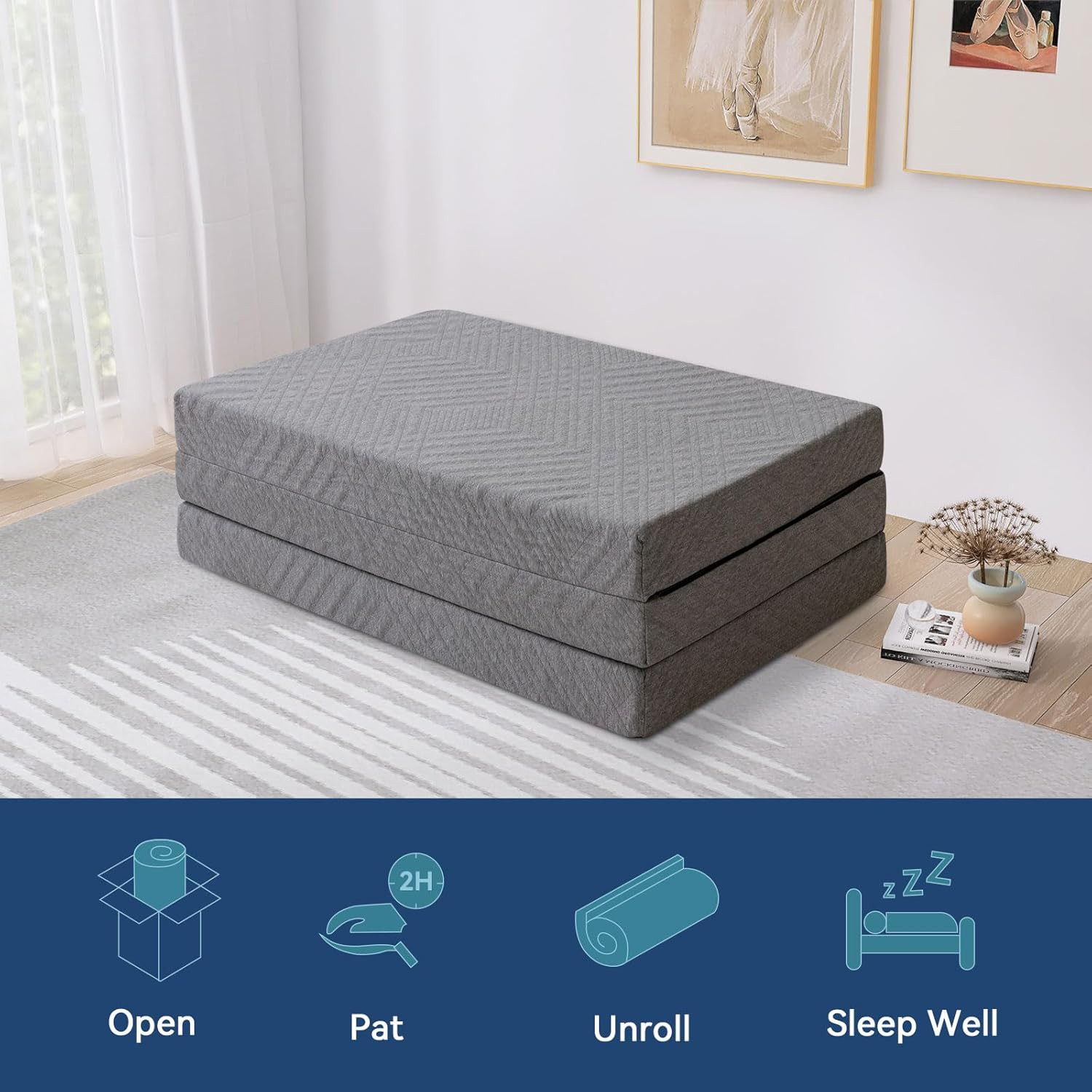 Folding Mattress Twin, 4 Inch Foldable Trifold Memory Foam Mattress with Bag, Po