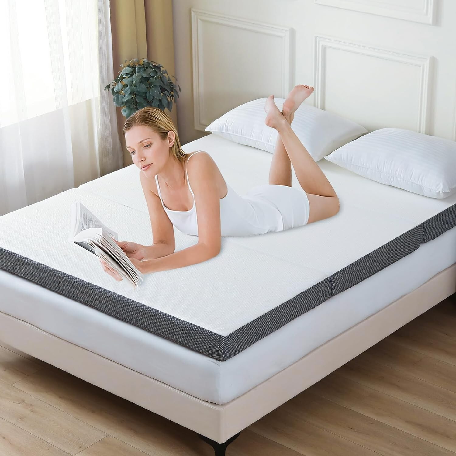 YUGYVOB Foldable Mattress with Non-Slip Bottom and Removable Cover Queen