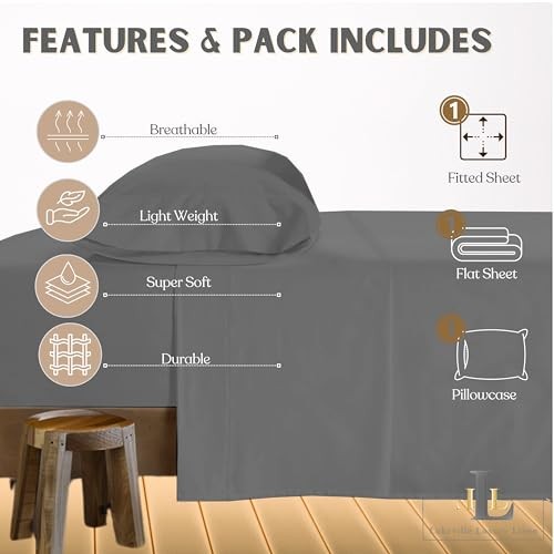 Narrow Twin Size Cot Sheet 31″ x 75″ x 9″ – 3 Cot Sheet 31″x 75″ Dark Grey