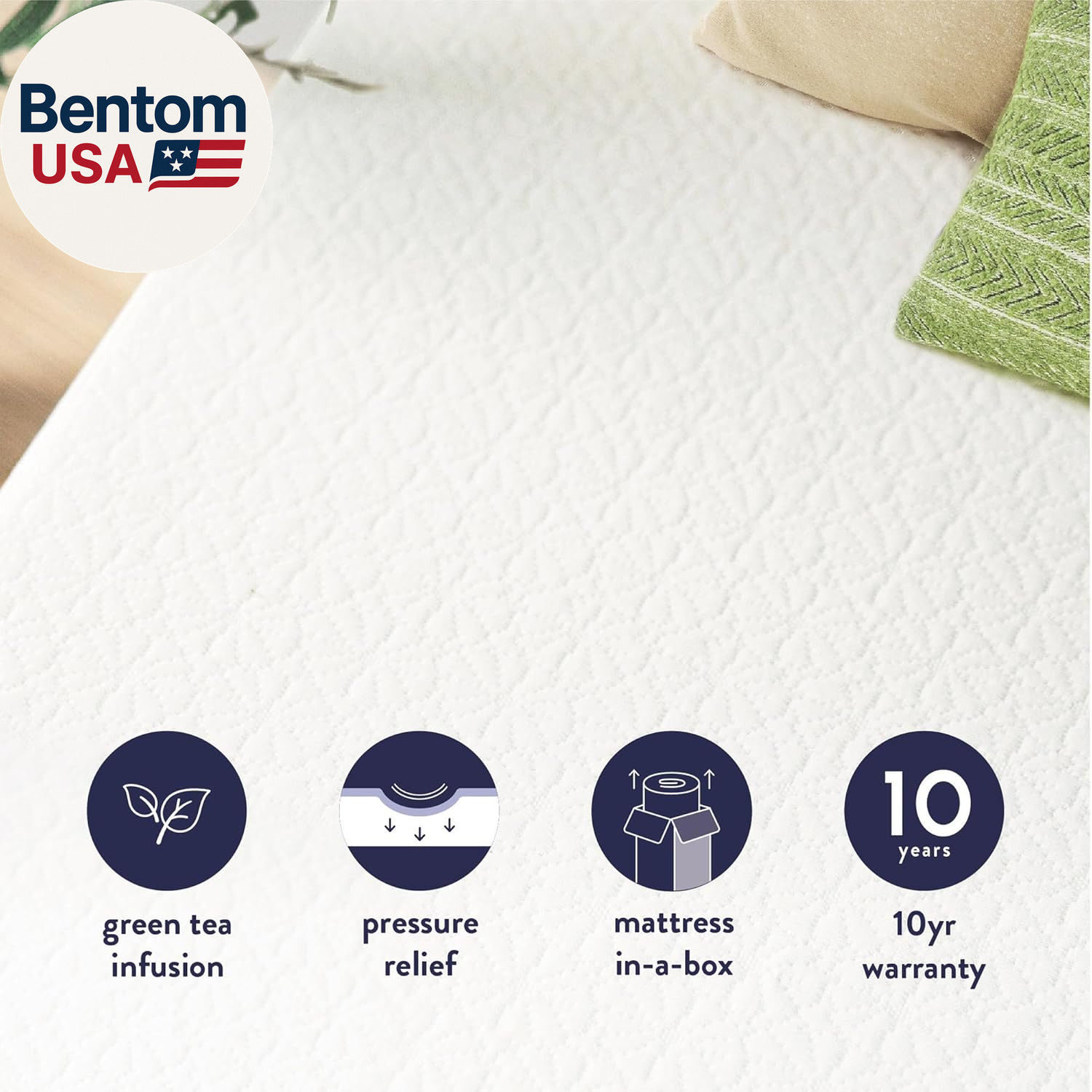 6 Inch Twin Mattress Bed-In-A-Box, Green Tea Memory Foam, White
