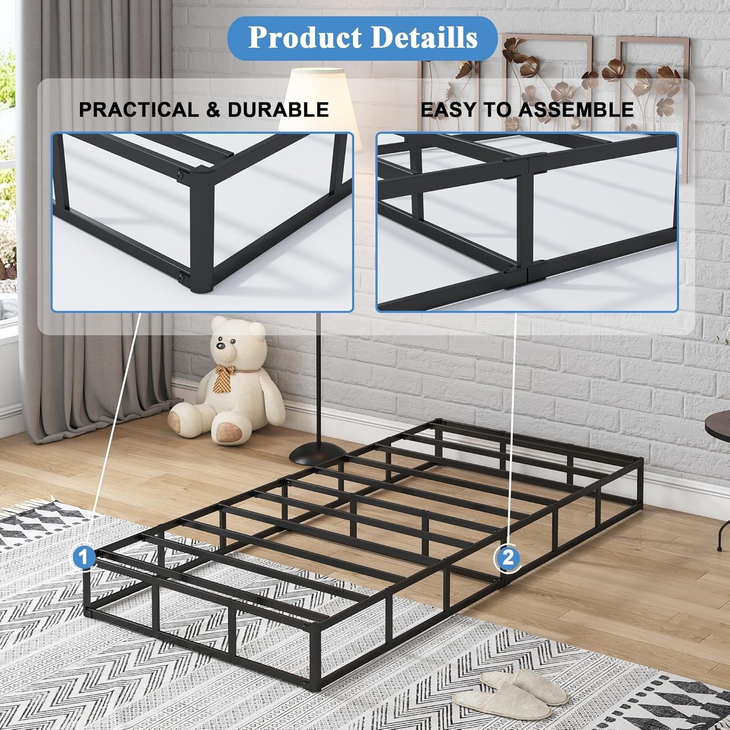Twin 7″ Box Spring, Fabric Cover, 2500lb Capacity, Non Slip, Noise Free Bed