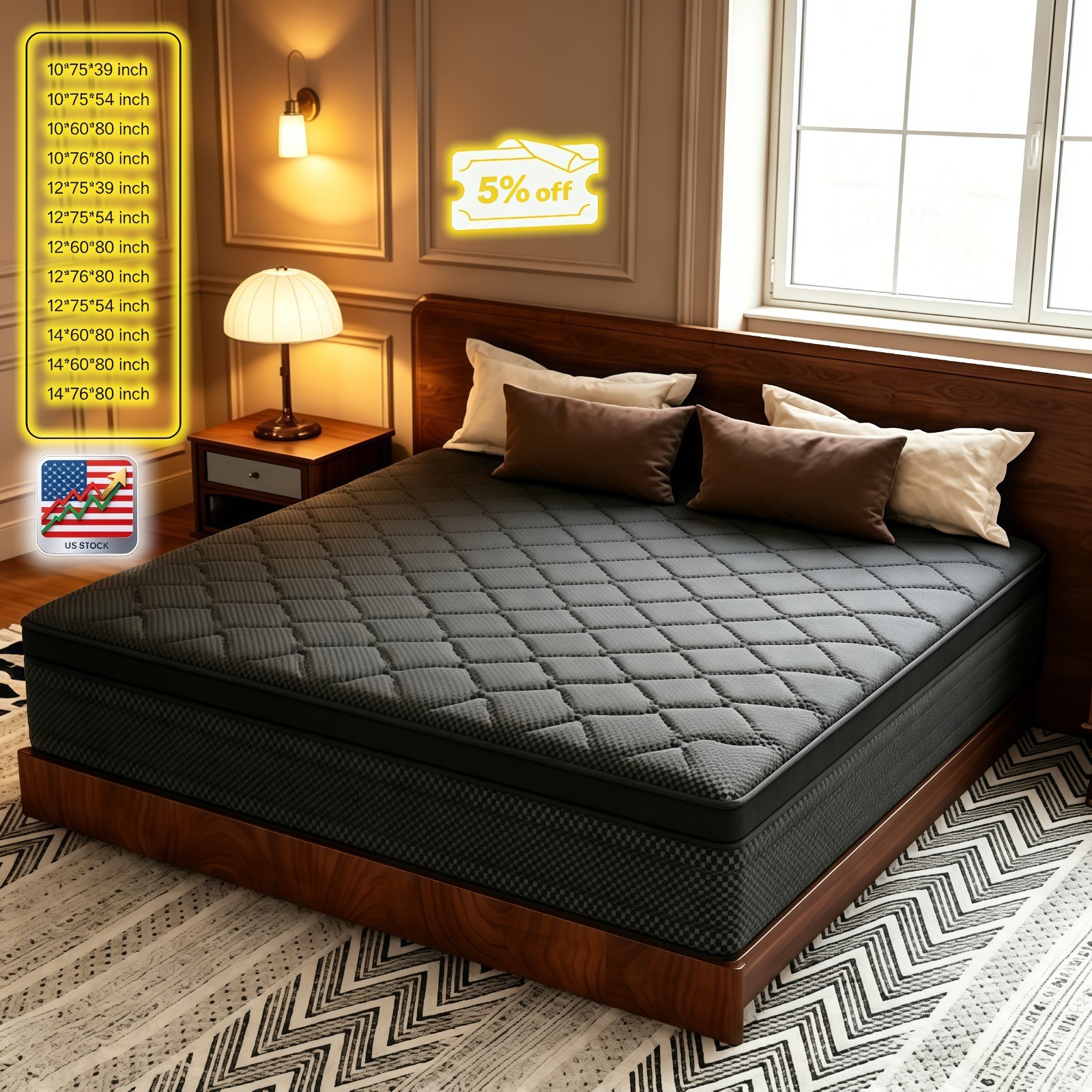 12″ 14″ Gel Memory Foam Mattress Hybrid Spring Twin Full Queen King Bed In A Box