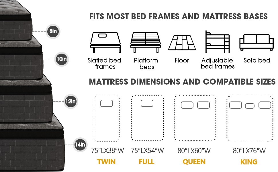 12 14 Inch Queen Hybrid Mattress Pocket Spring Cooling Gel Foam Medium Firm Grey